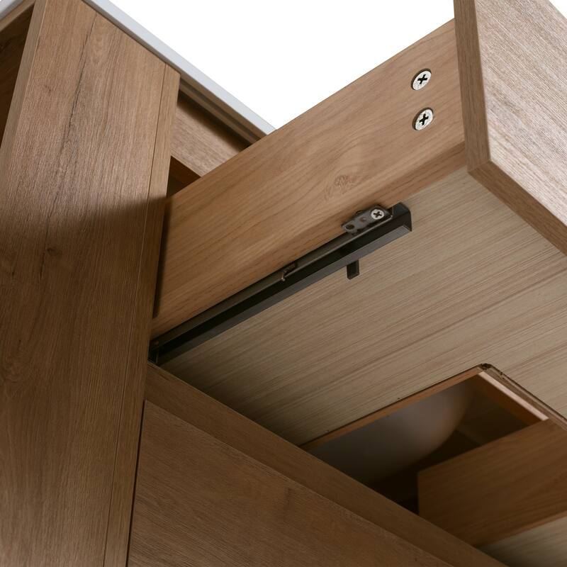 36" Wall-Mounted Bathroom Vanity, Double Soft-Close Drawers, Adjustable Side Rack, 45° Bevelled Invisible Handle