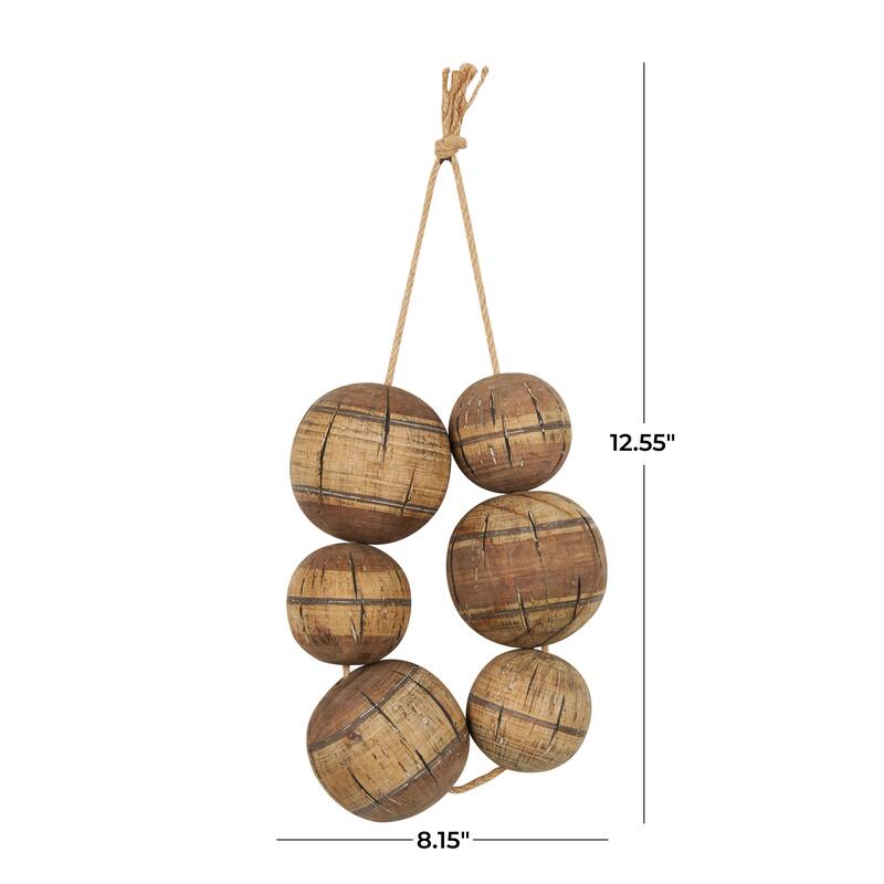Brown Wood Handmade Distressed Striped 6 Strung Buoy Home Wall Decor with Hanging Rope