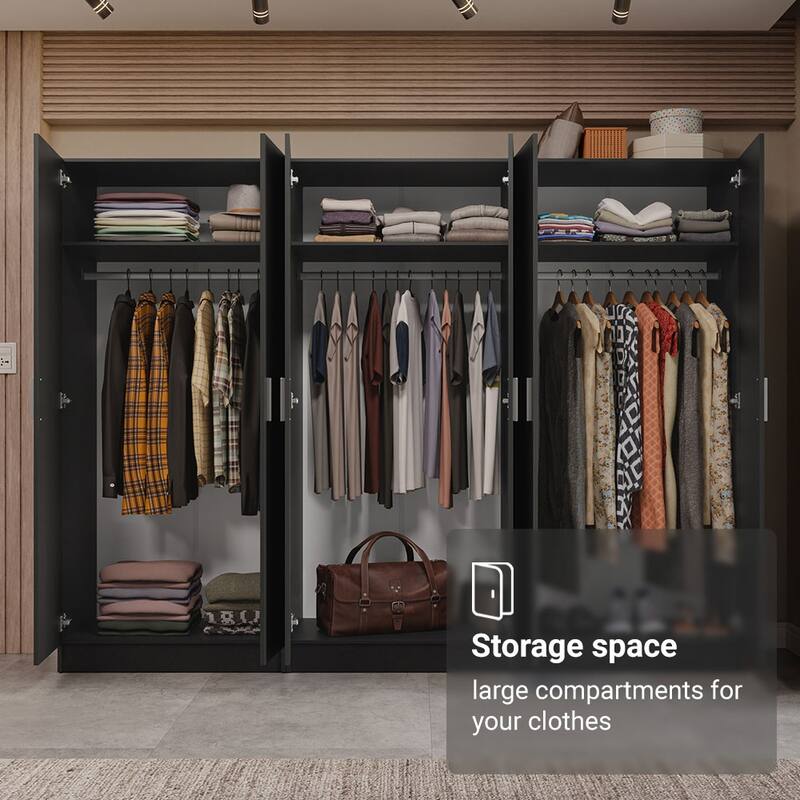 Madesa 6 Doors Wardrobe Storage Cabinet with Ample Shelves 94"L