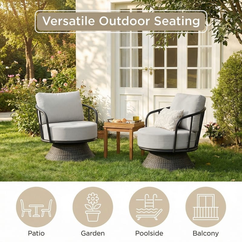 Spruce & Spring Patio Fruniture Outdoor Swivel Chair and Side Table