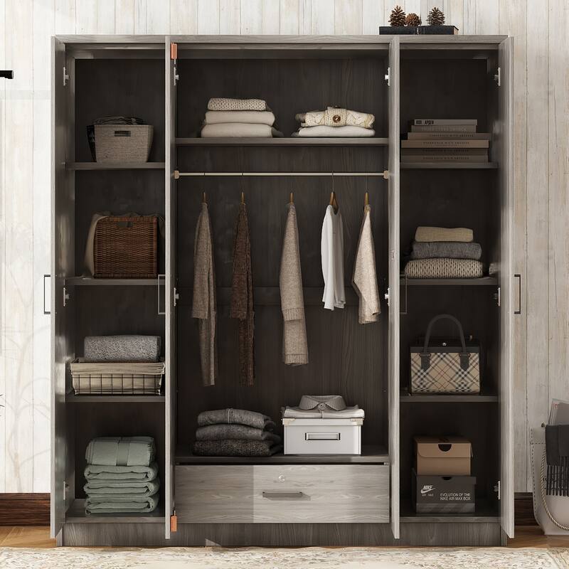 4-Door Wardrobe with 1 Drawer for Bedroom,Living Room, Gray