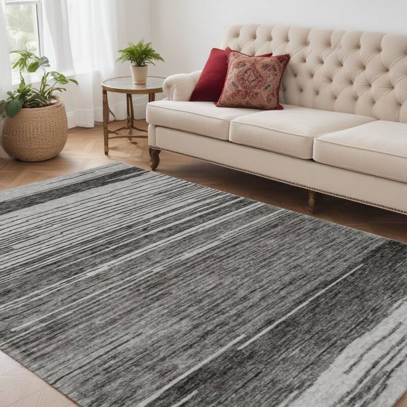 Mujax Power Loomed Distressed Abstract Non Skid Stain Resistant Durable Area Rug By HomeRoots - 5' X 8' - Gray and Black - Rectangle