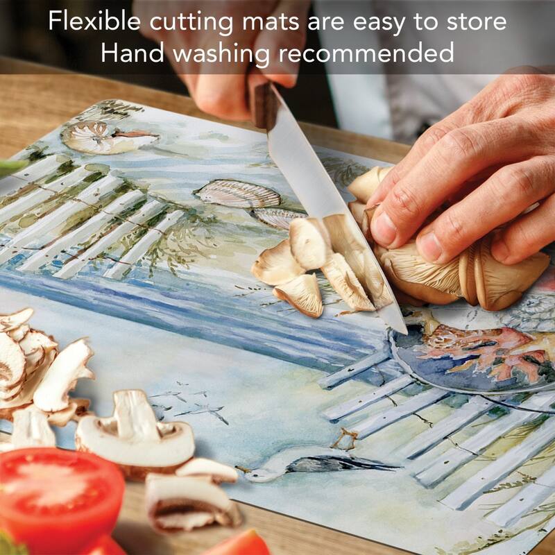 Coastal Sanctuary Flexible Plastic Cutting Board Mat 15" x 11.5", Made in the USA, Decorative, Flexible, Easy to Clean