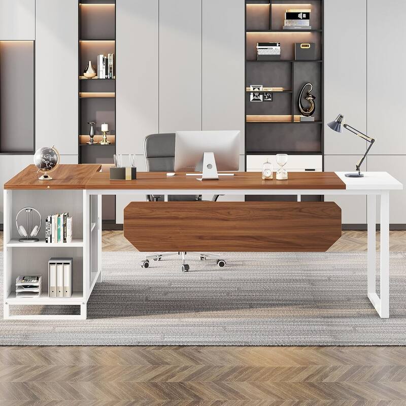 70.8" L-Shaped Executive Desk with 55" File Cabinet, Large Computer Desk with Storage Shelves/Cabinet for Home Office