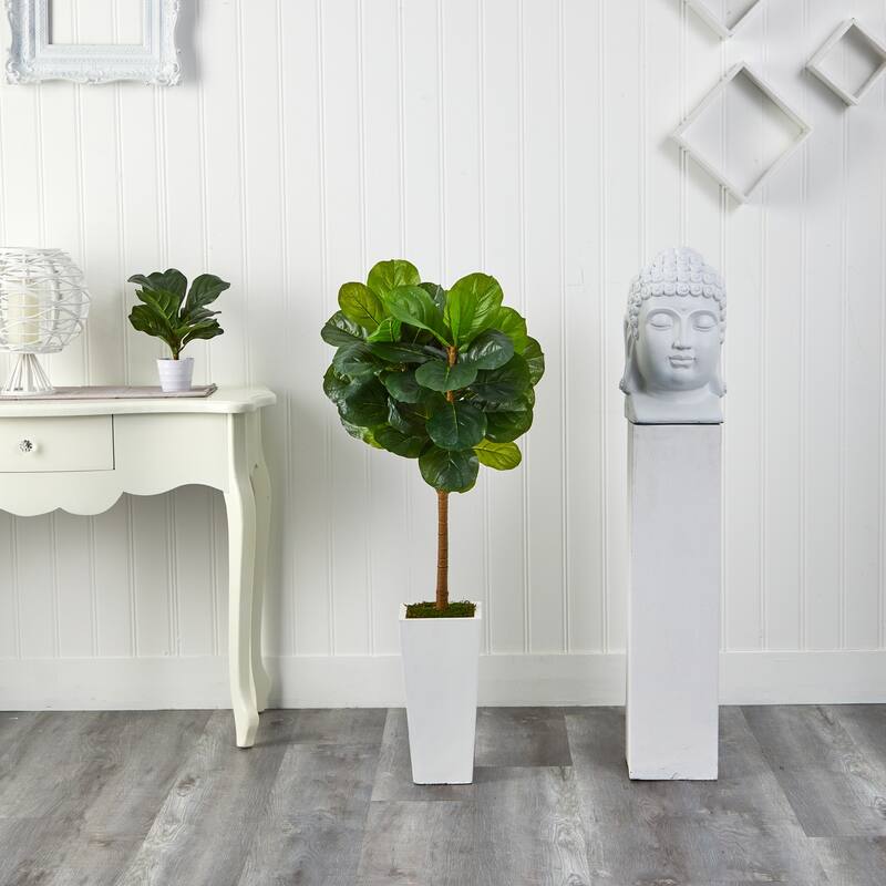 Artificial Tree 4ft Indoor Outdoor Decor White Planter Tower Tree - Green - 61 Inches and Over