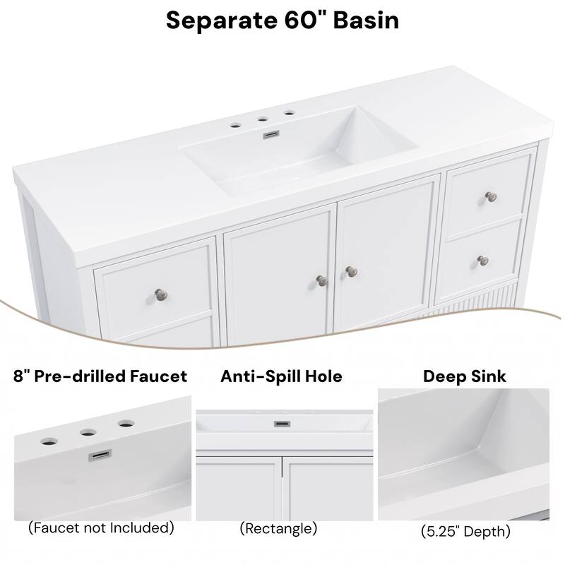 Christopher Knight Home - Modern 60-Inch Bathroom Vanity with Separate Sink and Soft-Close Storage