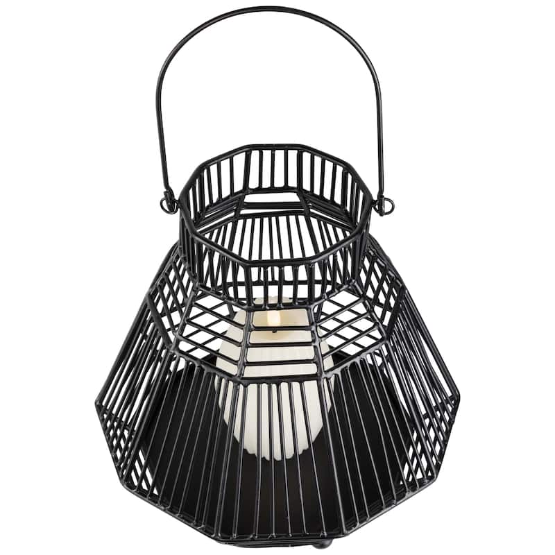 Medium Iron Geometric Hurricane Candle Lantern - 8.25" - Black