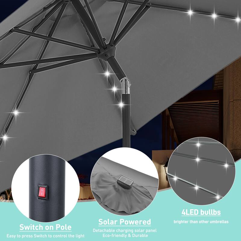 Ainfox 10ft Patio Umbrella with Lights Outdoor Solar Umbrella