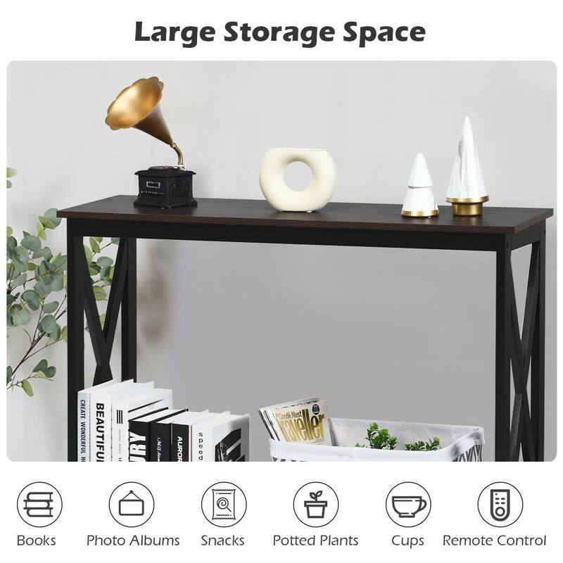 Space-Saving Console Table with Modern X-Shape and Large Shelves Perfect for Entryway or Living Room