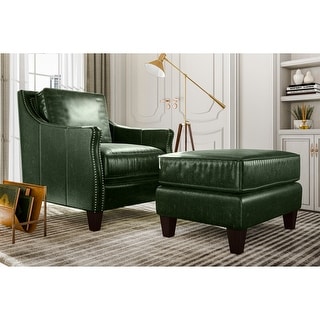 Essex Distressed Green Top Grain Leather Upholstered Ottoman