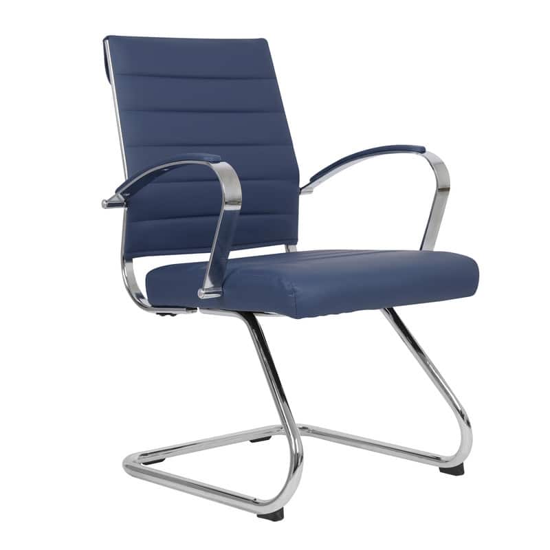 Benmar Series Mid Back Modern Leather Office Executive Desk Chair, Ergonomic Seating with Stainless Steel Sled Base
