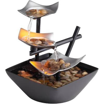 Homedics Silver Springs Tabletop Fountain | Relaxing Water Feature with LED Light & Adjustable Flow for Home or Office