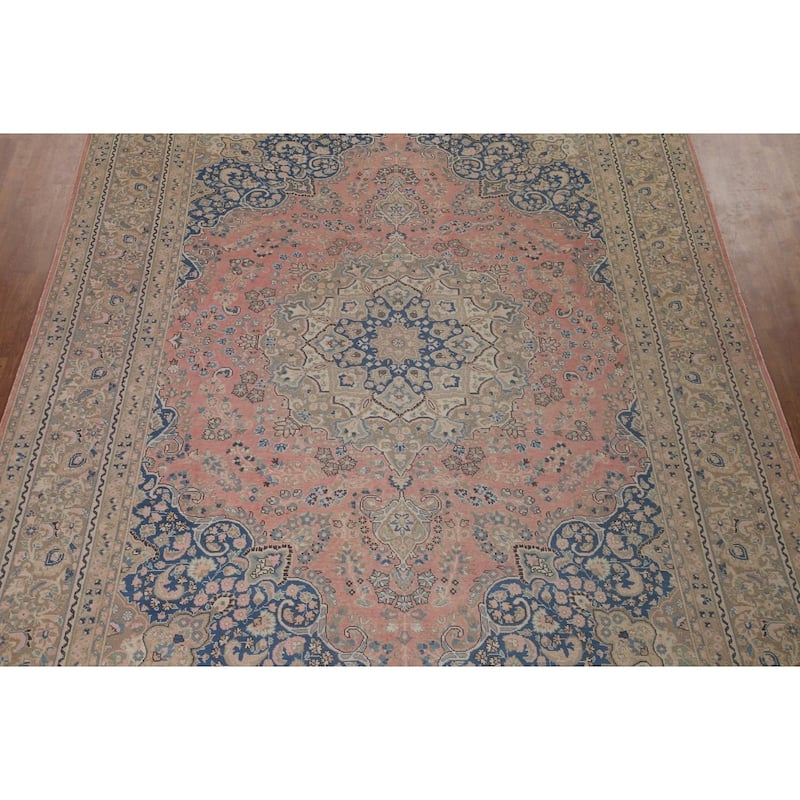 Traditional Mashad Persian Vintage Area Rug Handmade Wool Carpet - 9'5" x 12'5"