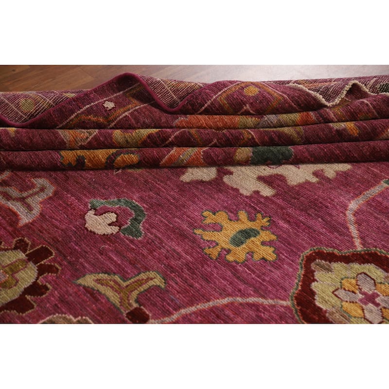 Hand Knotted Oriental 100% Wool Carpet Transitional All-Over Pink Oushak Area Rug - 11' 10'' X 9' 0''