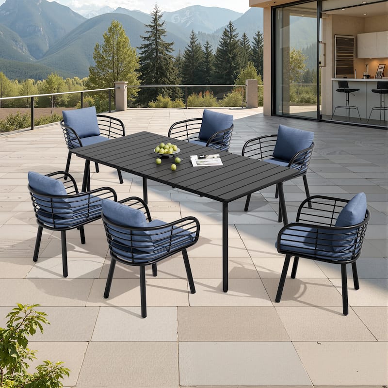 7-PC Outdoor Patio Aluminum Dining Set Table With Dining Chairs Sunbrella Seat&Back Cushions