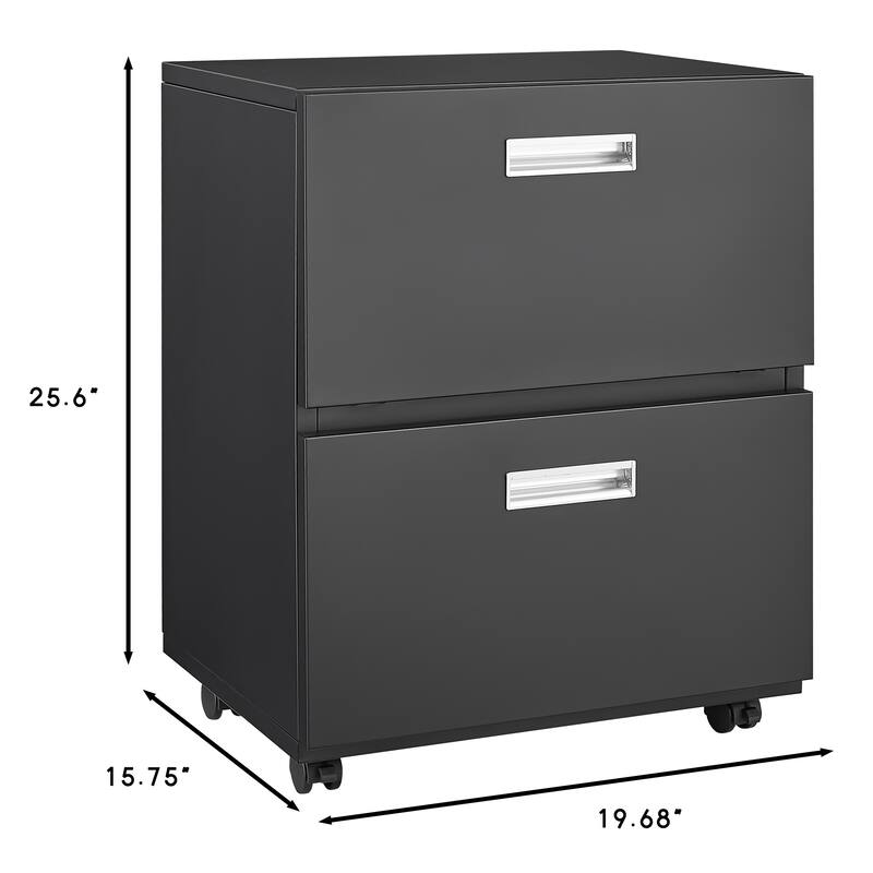 Anmytek Black 2 Drawer Mobile File Cabinet Rolling Under Desk Storage for Home Office