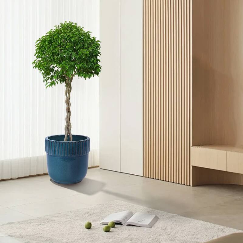 Glossy Ribbed Handmade Ceramic Planter Pot, for Succulents and Herbs