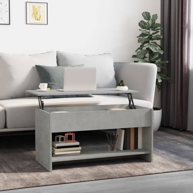 vidaXL Coffee Table Lift Top End Table Accent Side Sofa Table Engineered Wood - 40.2" x 19.7" x 20.7" - Concrete gray