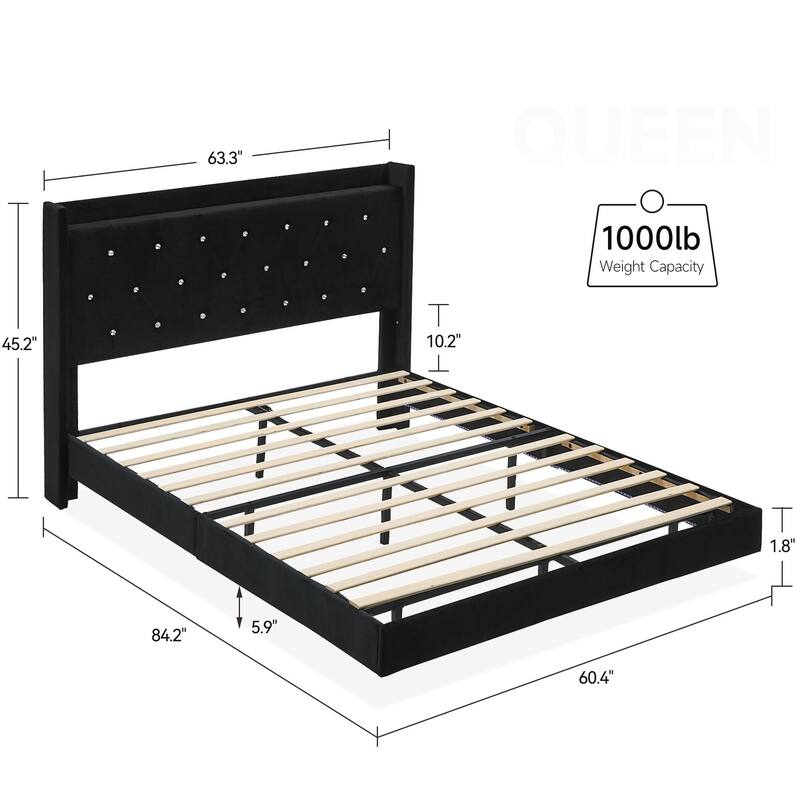 Platform Floating Bed Frame with LED Lights