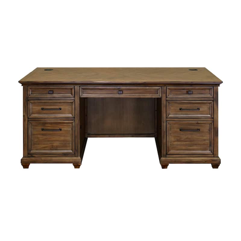 Traditional Wood Double Pedestal Executive Desk, Writing Table, Office Desk, Fully Assembled, Brown