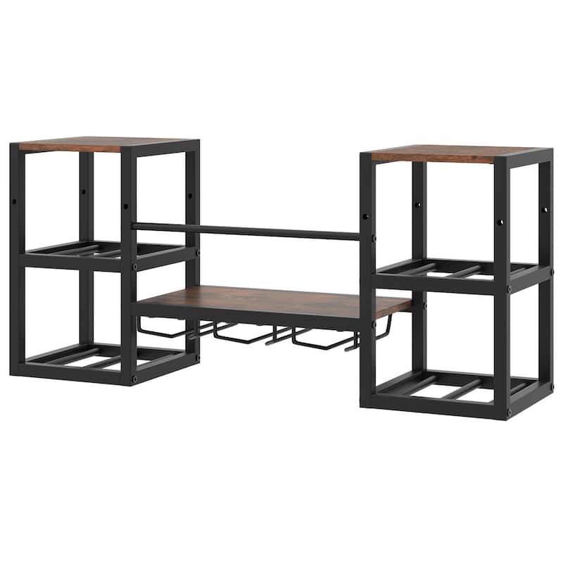3-Tier Metal Hanging Wine Rack Wall Mounted Wine Display Storage Shelf - Rustic Brown