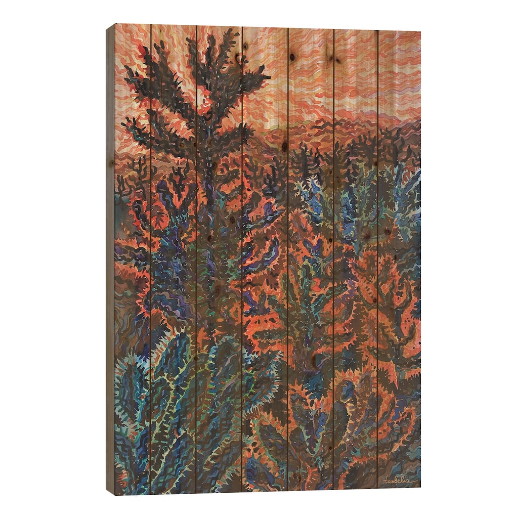 Sunset On Tanque Verde Ranch In Arizona Print On Wood by Tanbelia - Multi-Color