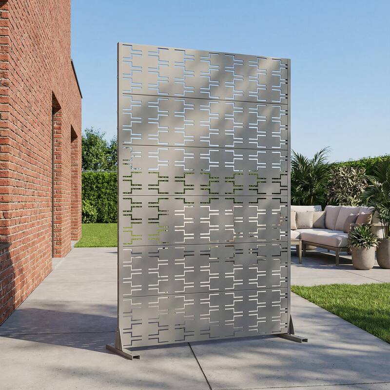 72" H×47"W Dovelina Black Outdoor Freestanding Metal Privacy Screen Decorative Garden Fence