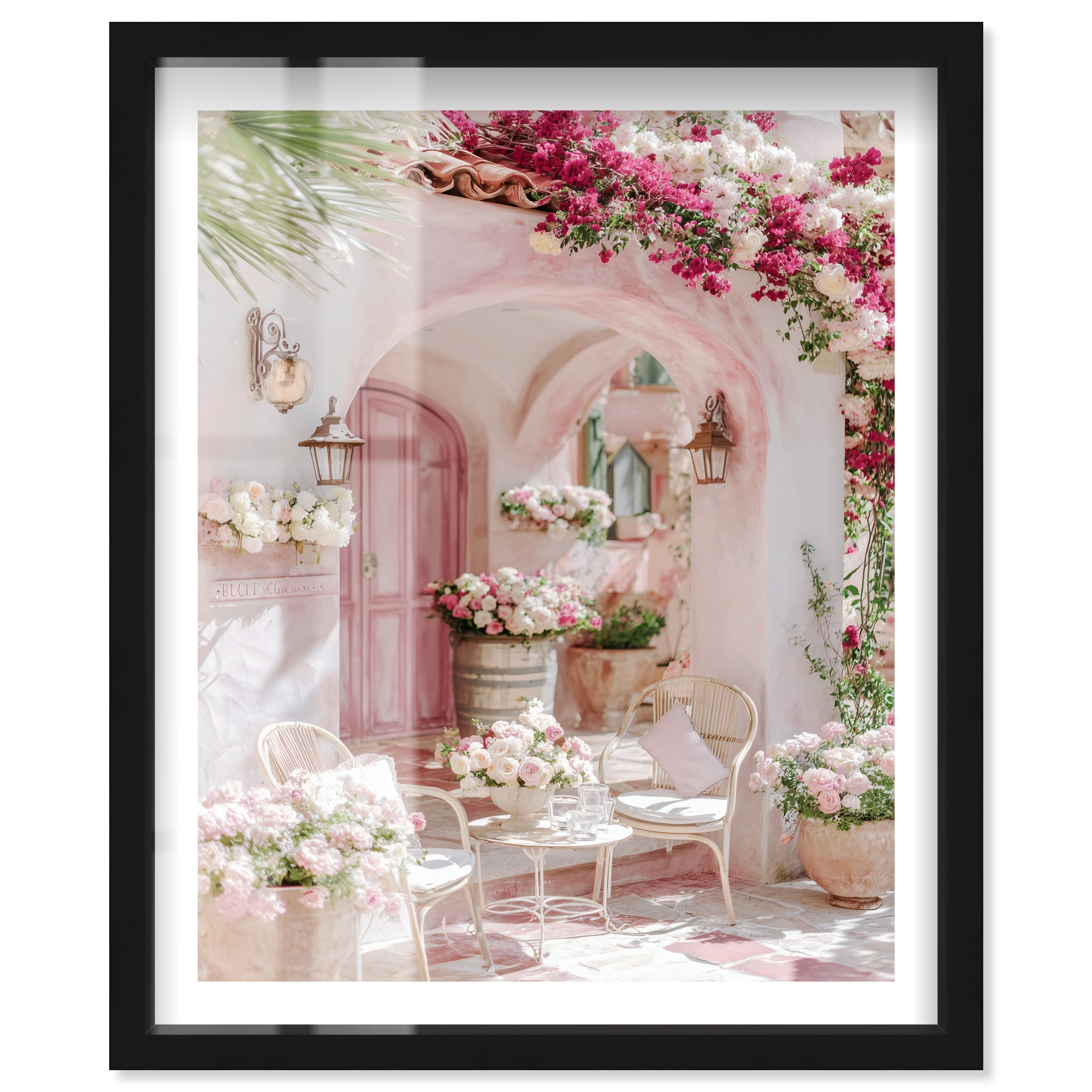 Pink Archway Paradise III Vintage Coastal Decor Shadowbox by Notoriart