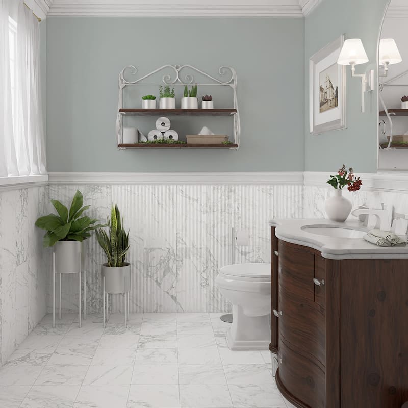 Merola Tile Reve Roseliere Deco Blanc 11-3/4" x 23-1/2" Porcelain Wall Tile - Case (6 Tiles)