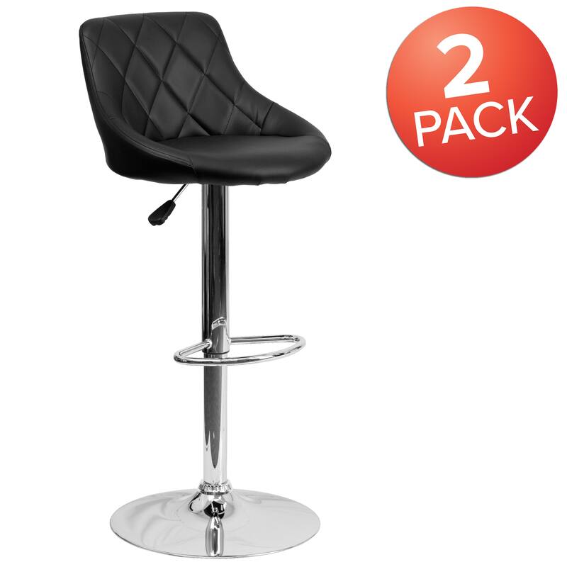 Vinyl Bucket Seat Adjustable Diamond Back Barstool (Set of 2) - 18.50"W x 19"D x 33.25" - 41.75"H