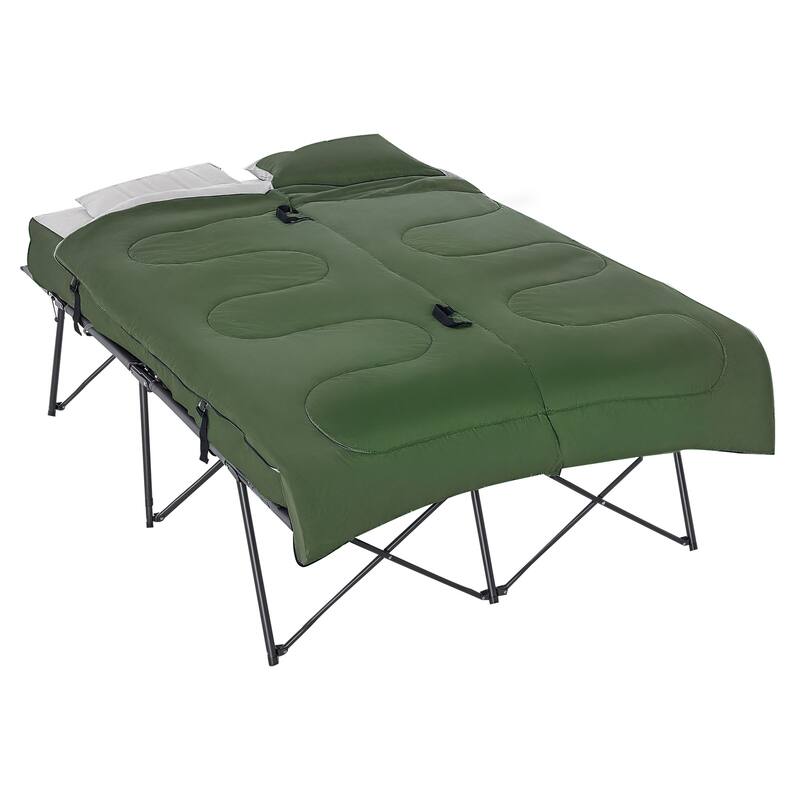 Outsunny 2-Person Collapsible Portable Camping Cot Bed Set with Sleeping Bag, Inflatable Air Mattress, & Comfort Pillows