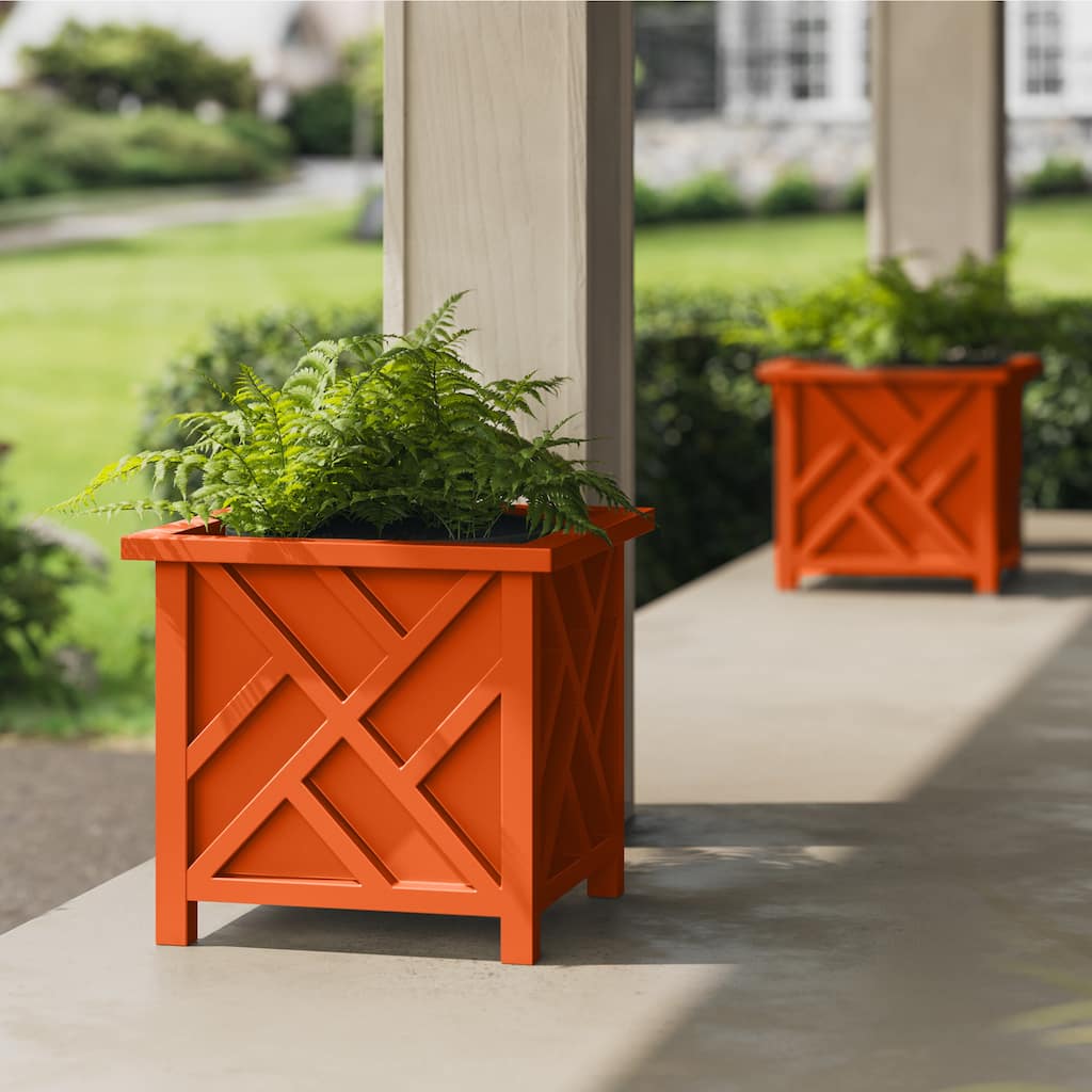 Lattice Design Planter Box – 14.75-Inch-Square Decorative Outdoor ...