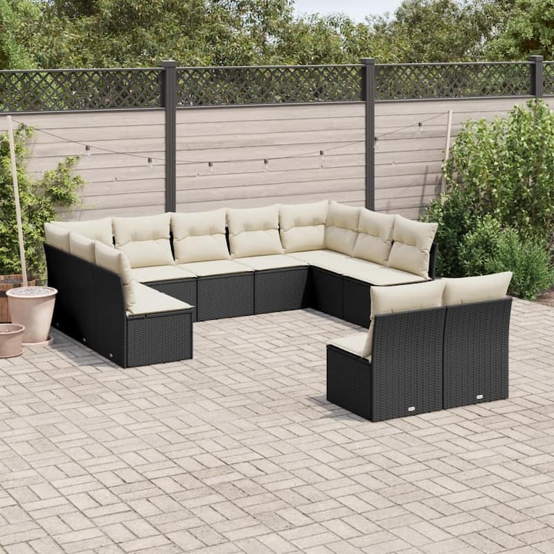 vidaXL Garden Sofa Set Black - Black and cream Large Without table
