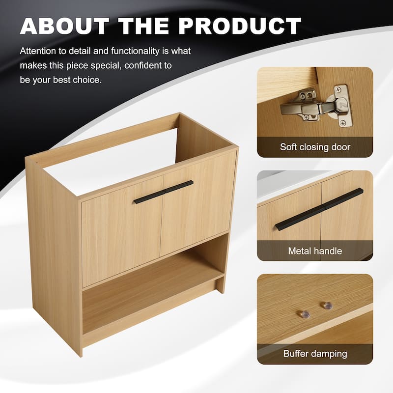 36" Bathroom Vanity, 2 Doors, Freestanding Bathroom Cabinet Vanity, Plywood (Excluding Sink)