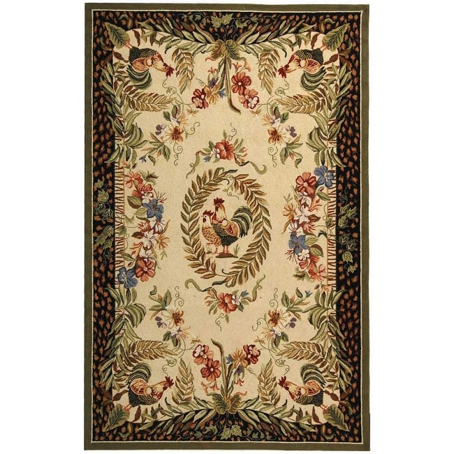 SAFAVIEH Handmade Chelsea Asmaa French Country Rooster Wool Rug - 3'9" x 5'9" - Creme/Black