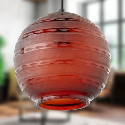 Hayley River of Goods Black Metal and Red Blown Glass 9.5-Inch Pendant Light with Adjustable Hanging Cord - 9.5" x 9.5" x 64"