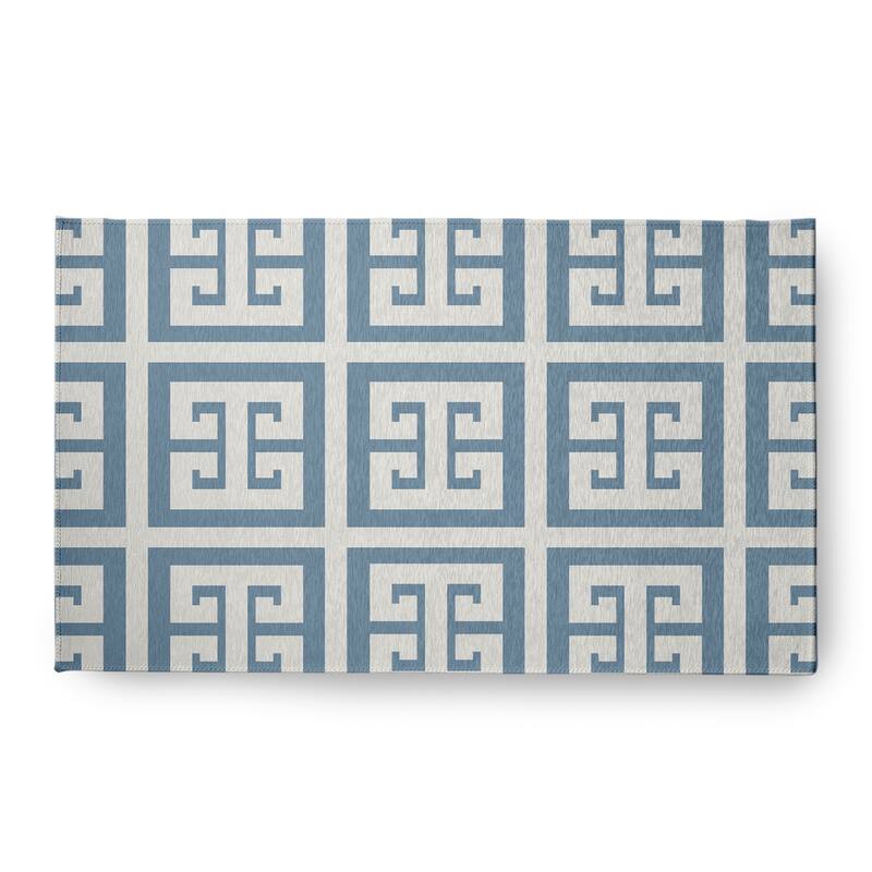 Greek Key Patterned Chenille Rug - Dusty Smoke - 18" x 30"