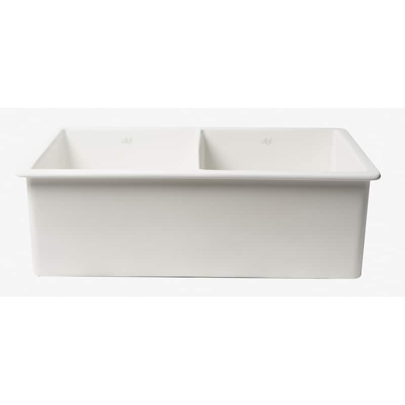 ALFI brand ABF3219DUD-W White 32" x 19" Double Bowl Fireclay Undermount / Drop In Fireclay Kitchen Sink