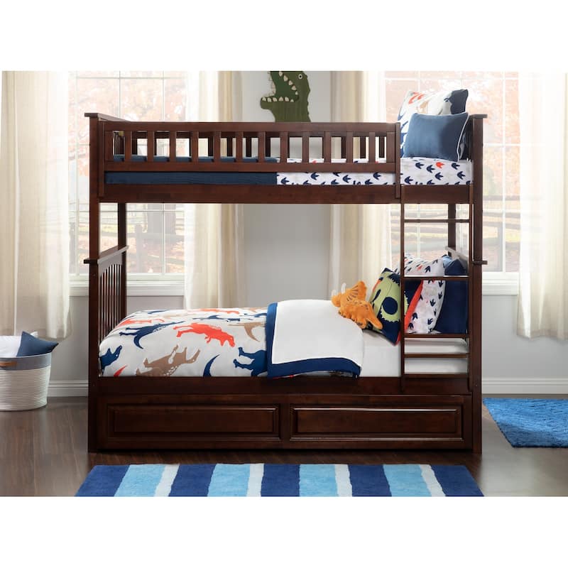 Columbia Twin over Twin Bunk Bed with Twin Size Trundle Bed in Walnut