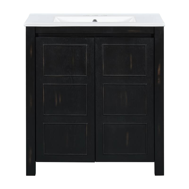Center Rectangular Ceramic Sink Bathroom Vanity Cabinet with Adjustable Shelf, 30 Inch