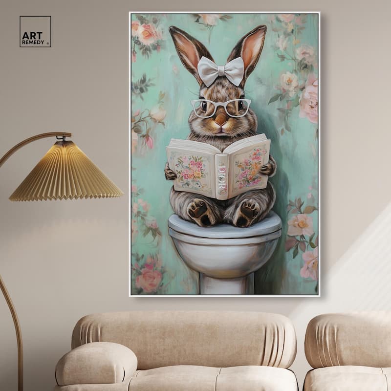 Petite Floral Toilet Bunny Canvas by Art Remedy