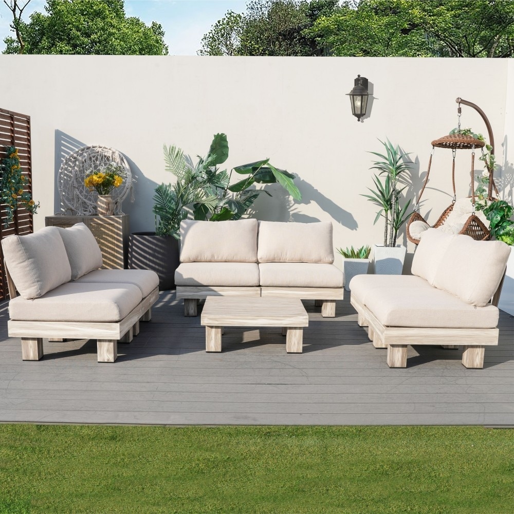 Patio Aluminum Outdoor Modular Sofa Set with Coffee Table（5 Sizes）