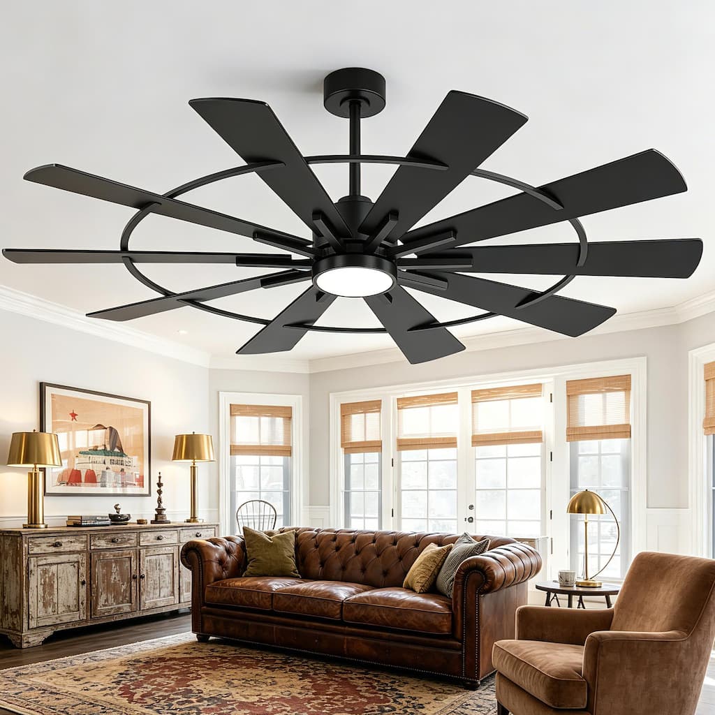 62-Inch Modern Ceiling Fan with Light and Remote, Black Walnut Finish, Quiet DC Motor, Dimmable LED, Timer and Memory Function