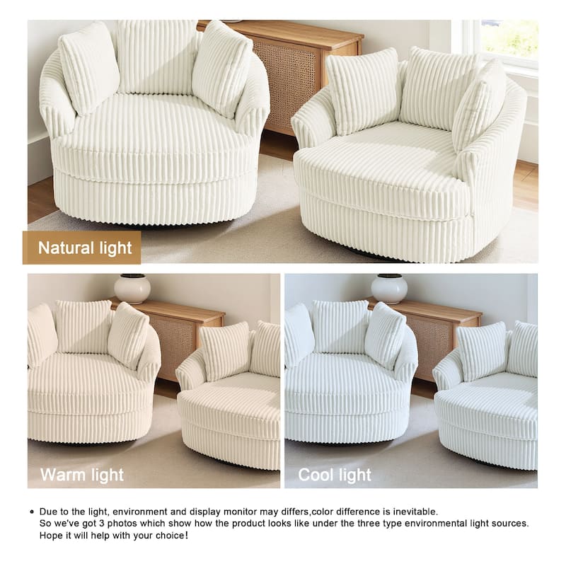 Oversized 43" W Corduroy Slipcovered Swivel Barrel Chair with Pillows Set of 2
