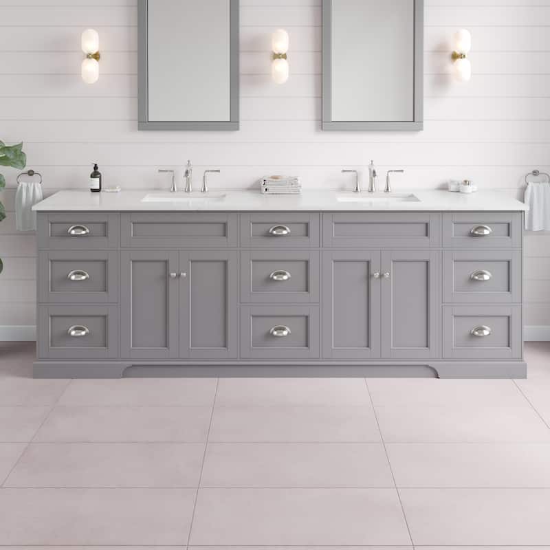 Epic 96 in. DS Bath Vanity with Carrara Quartz Top & Undermount Sinks - Grey - Matte