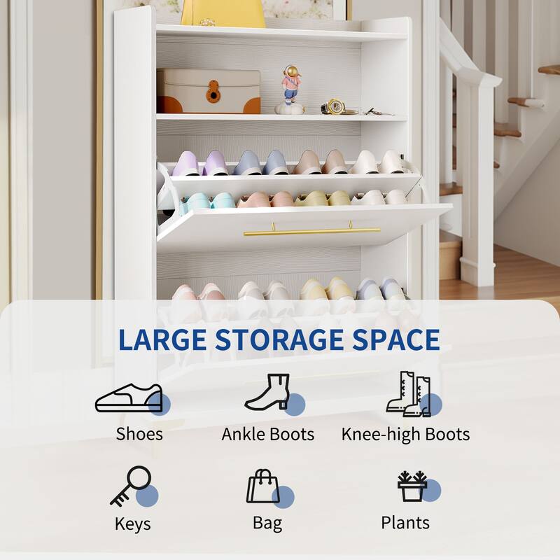 Moasis Shoe Storage Cabinet with 2 Flip Drawers Shoe Rack with Metal Legs