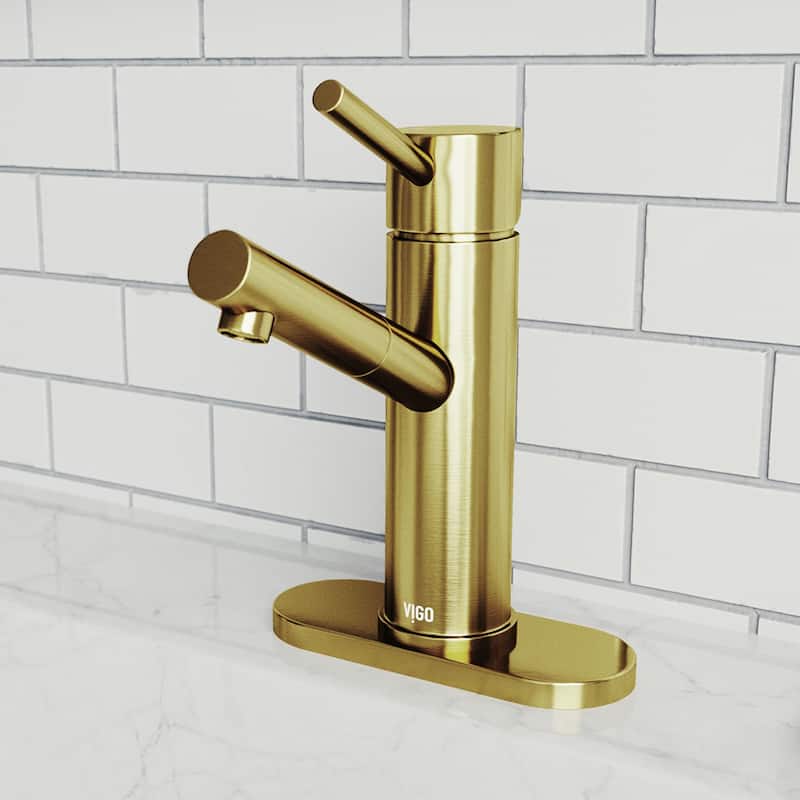 VIGO Noma Single Hole Bathroom Faucet - Faucet with Deck Plate - Matte Gold
