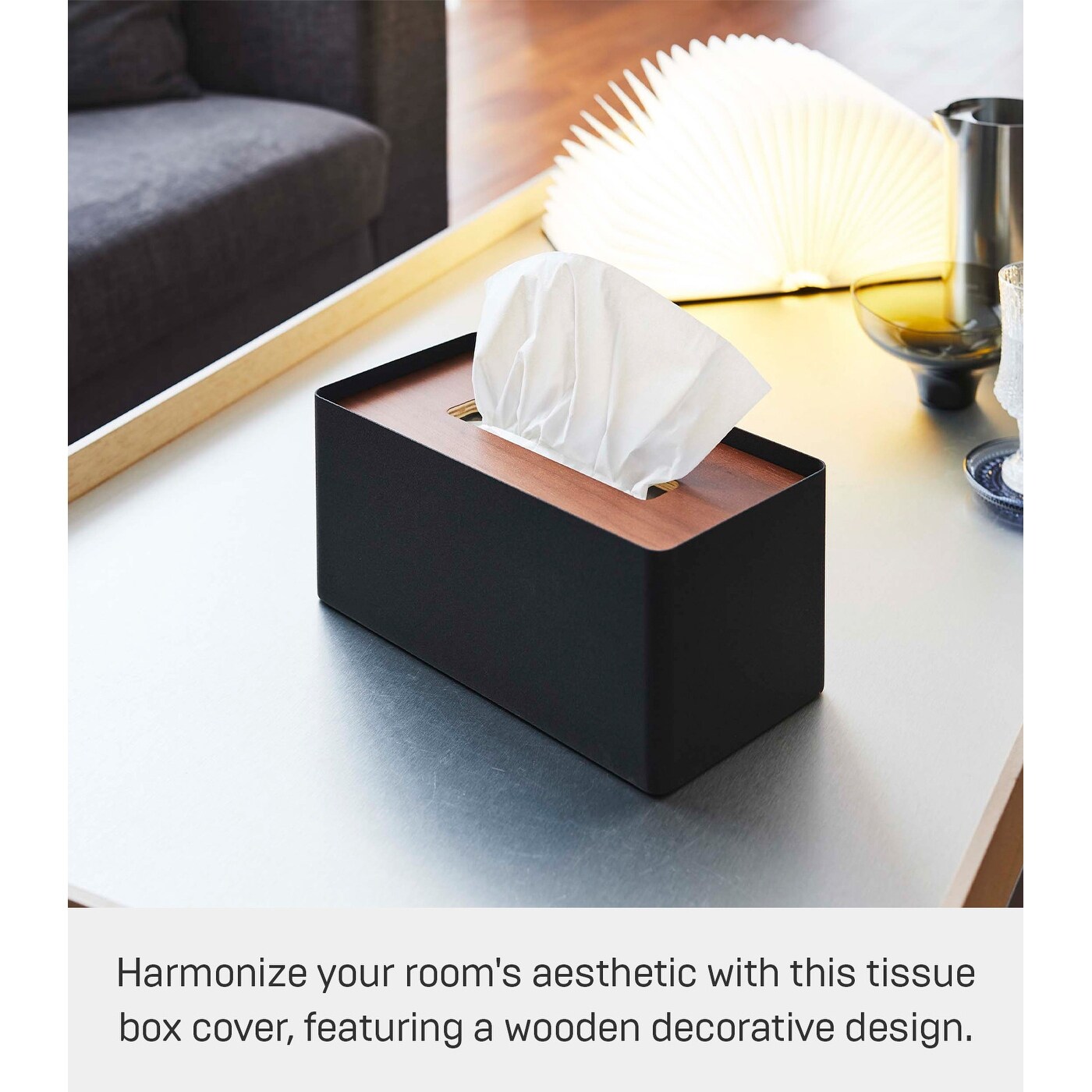 Yamazaki Home Tissue Box Cover - Rectangle, Steel, Lid - L 5.12 x