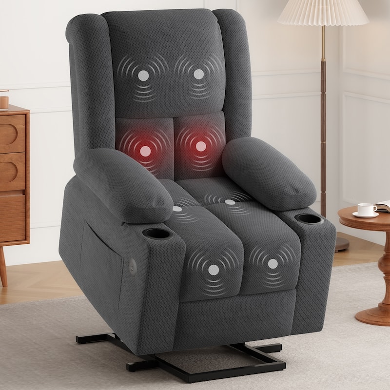 Power Lift Recliner Chair, Lounge Chaise Chair with Heat Functions, Massage Chair with USB Ports & Cup Holders