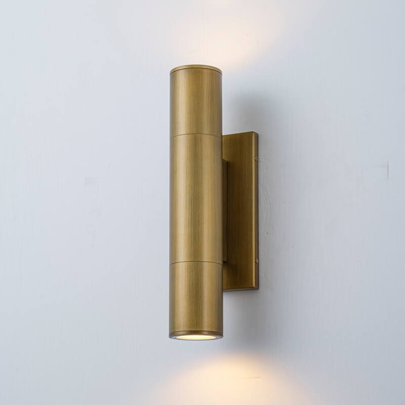 4.5" Modern Black/Gold Cylinder Integrated LED 3000K Up and Down Waterproof Outdoor Wall Armed Sconce - Gold